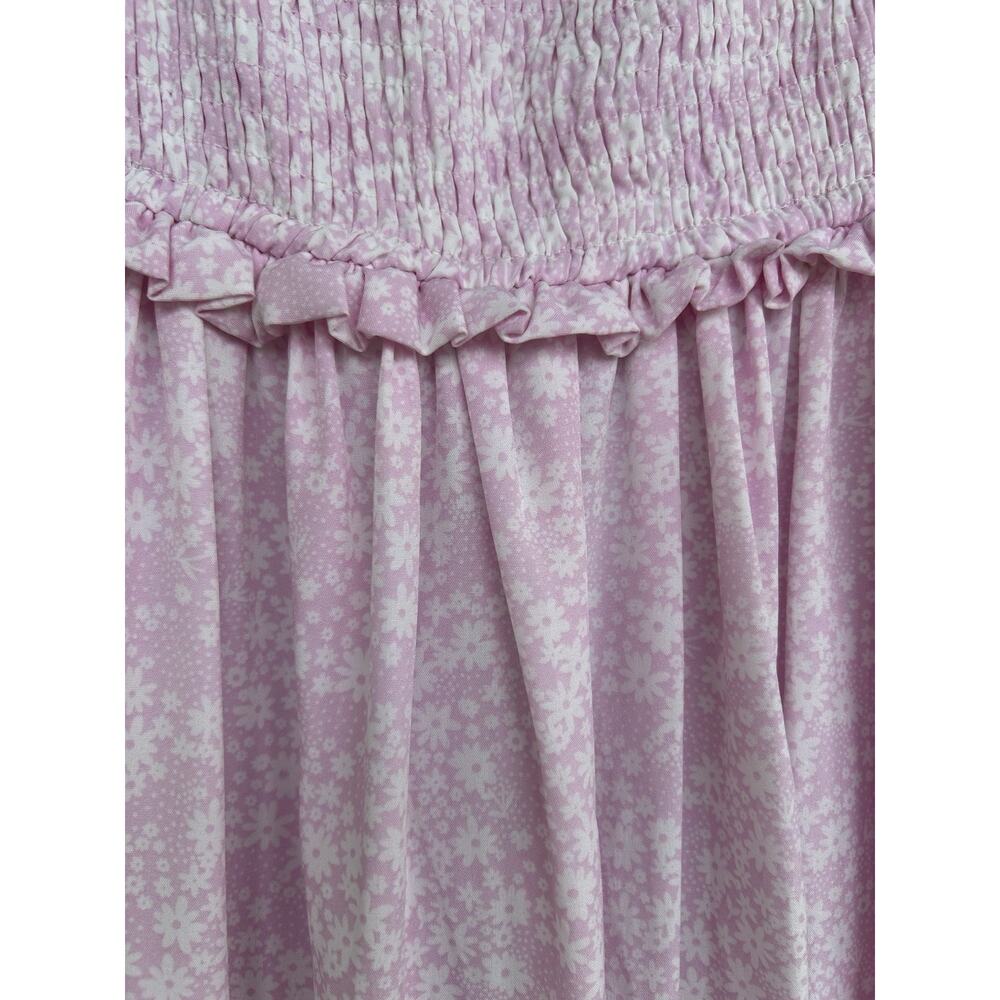 Mable Pink Smocked Maxi Dress Size Med Cottagecore Ditsy Floral Puff Sleeve Boho - Picture 9 of 10